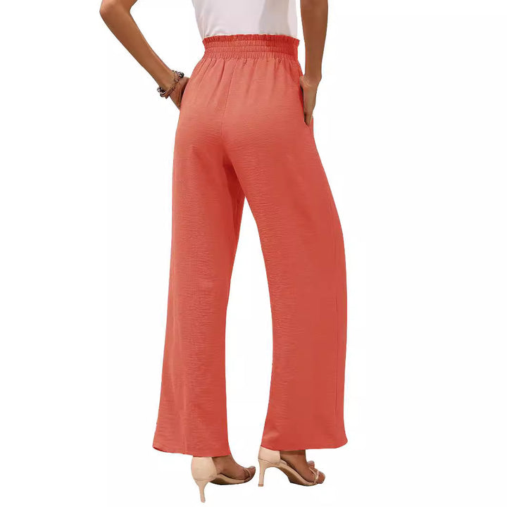 Damen Paperbag-Hose mit weitem Bein, elastischer Taille und Bindegürtel Drune