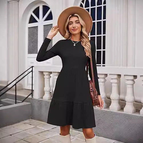 Damen Maxikleid mit Rippstruktur und weitem Rock Drune