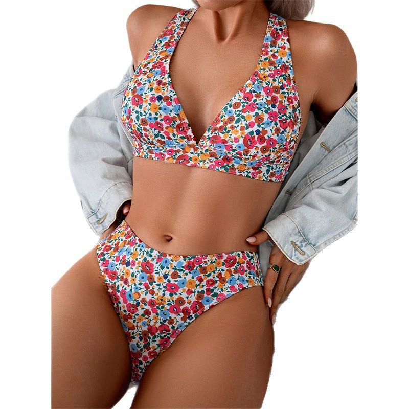 Damen Hochwertiger Triangel-Bikini mit floralem Muster Drune