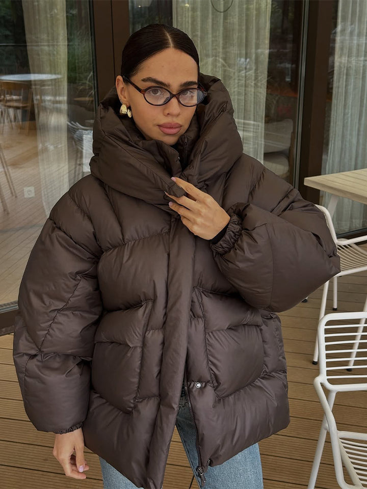 Damen Oversize Steppjacke mit hohem Schalkragen und wattierter Füllung Drune