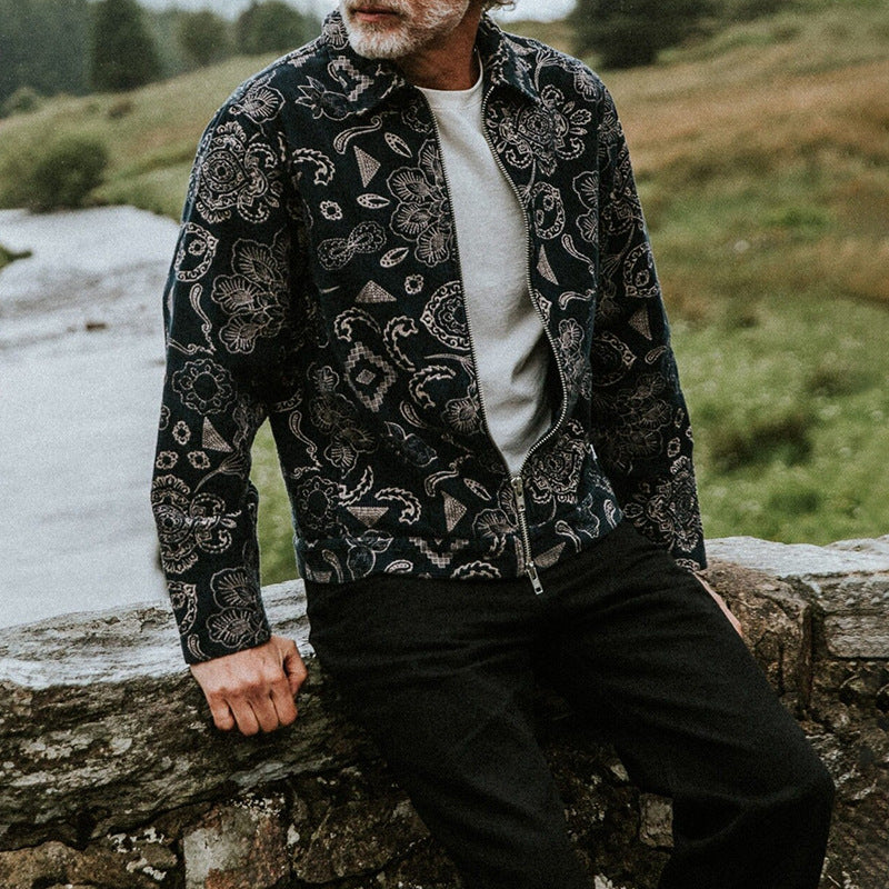 Herren Zip-Jacke mit floralem Design und praktischen Taschen Drune