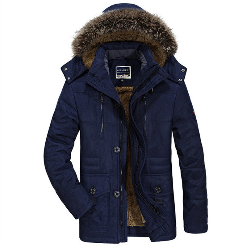 Herren Parka mit abnehmbarer Kapuze, wärmender Teddyfutter-Innenlage und Multifunktions-Taschen Drune