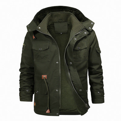 Herren Robuster Canvas-Fieldparka mit durchgehendem Teddyfutter, abnehmbarer Kapuze und Multifunktions‑Taschen Drune