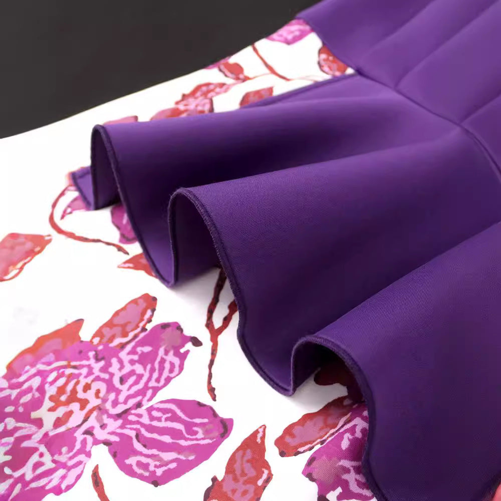 Damen elegantes Kleid mit asymmetrischem Rüschendesign und floralen Mustern Drune