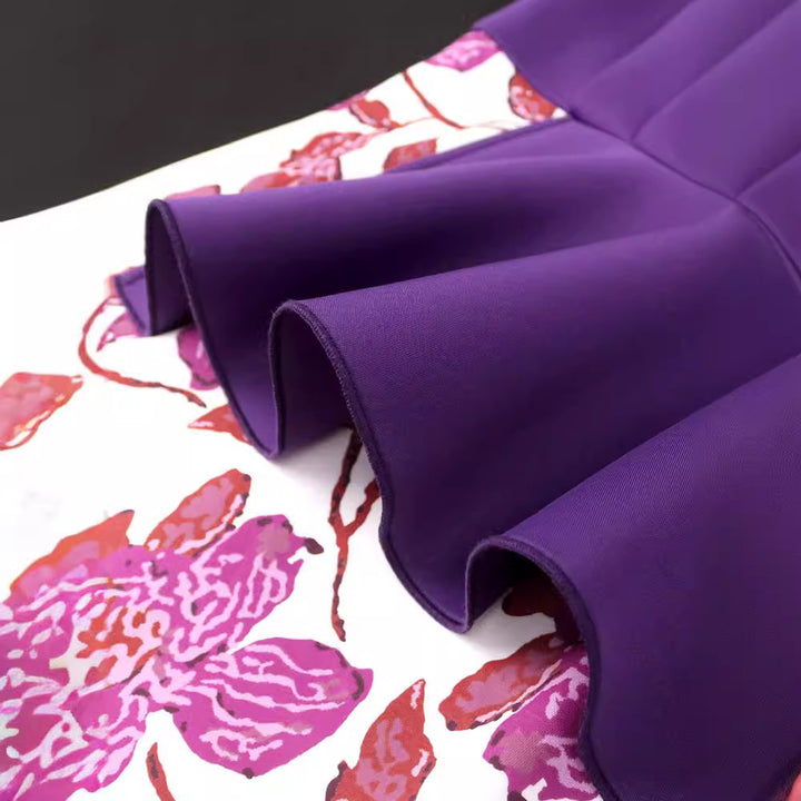 Damen elegantes Kleid mit asymmetrischem Rüschendesign und floralen Mustern Drune
