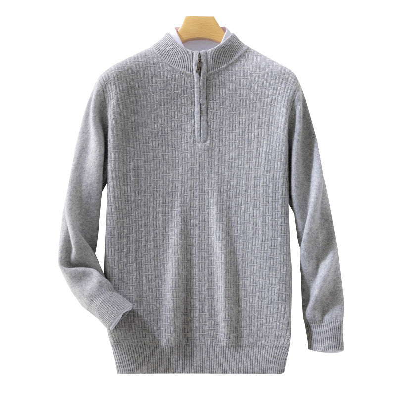 Herren Halbhoher Feinstrick-Pullover mit kurzem Stehkragen und Halbzipper Drune