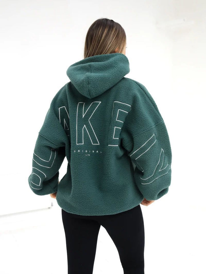 Damen Oversize Teddy-Fleece-Hoodie mit Logostickerei Drune