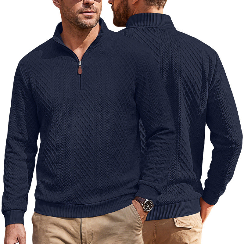 Herren Strickpullover mit halbem Reißverschluss und strukturierter Zopfoptik Drune