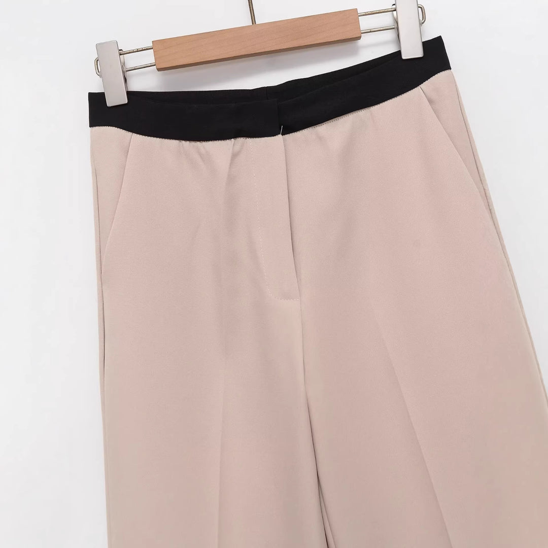 Damen Weite Palazzo-Hose mit elastischem Kontrastbund und Bügelfalten Drune