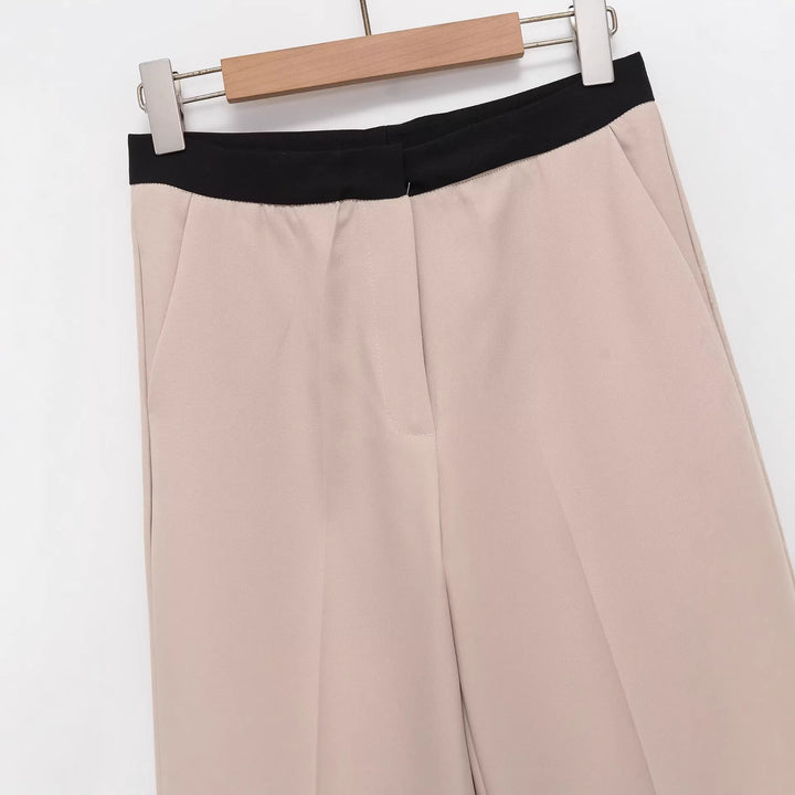 Damen Weite Palazzo-Hose mit elastischem Kontrastbund und Bügelfalten Drune