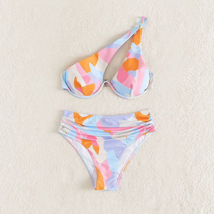 Damen Designer-Bikini mit asymmetrischen Trägern und voluminösen Rüschen Drune