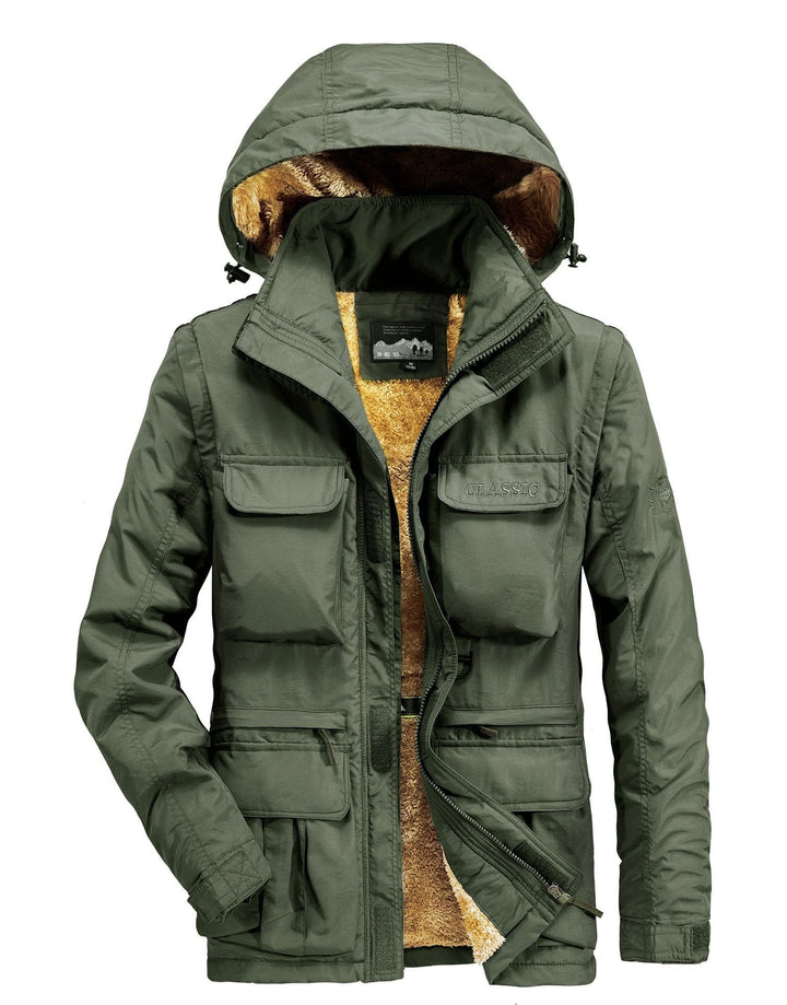 Herren Expedition-Fieldparka mit vollem Teddyfutter, verstellbarer Kapuze und Mehrfach-Cargo-Taschen Drune