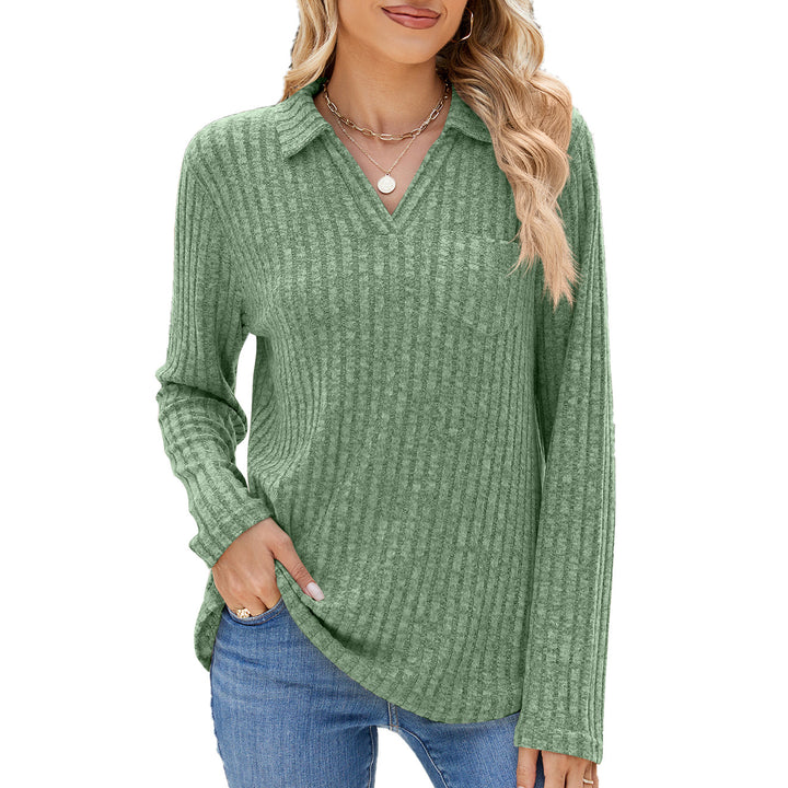 Damen Langarm Poloshirt mit feinem Rippenstrukturdesign Drune