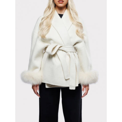 Damen Fuzzi-Robenjacke mit elegantem Gürtel und luxuriösen Ärmeln aus Plüsch Drune