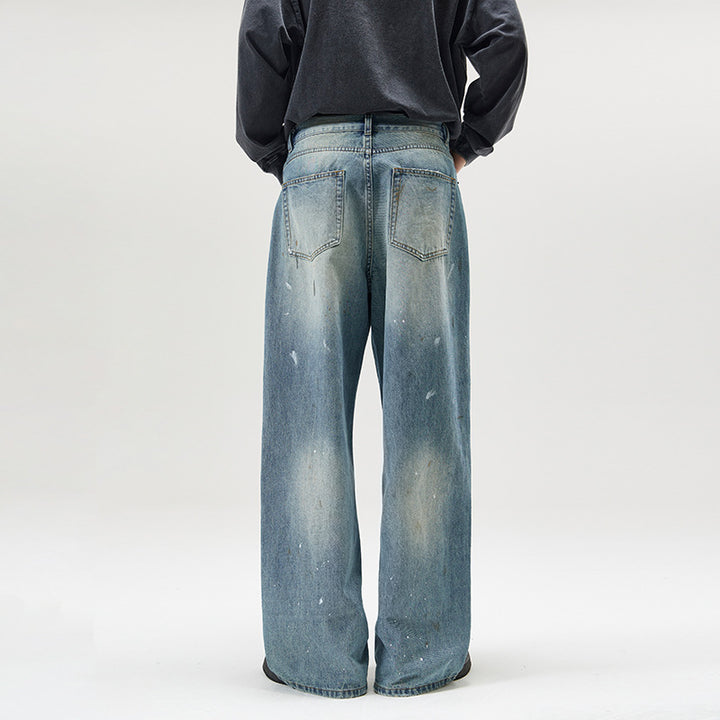 Herren weite Baggy-Jeans mit Paint-Splatter-Effekt und Vintage-Waschung Drune