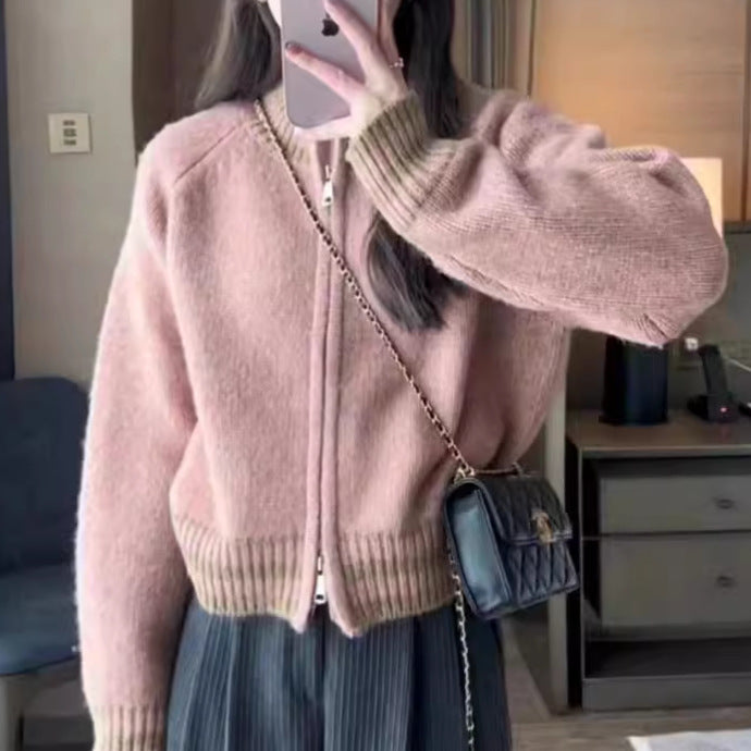 Damen modischer Strickcardigan mit Reißverschluss und sportlichem Streifenmuster Drune
