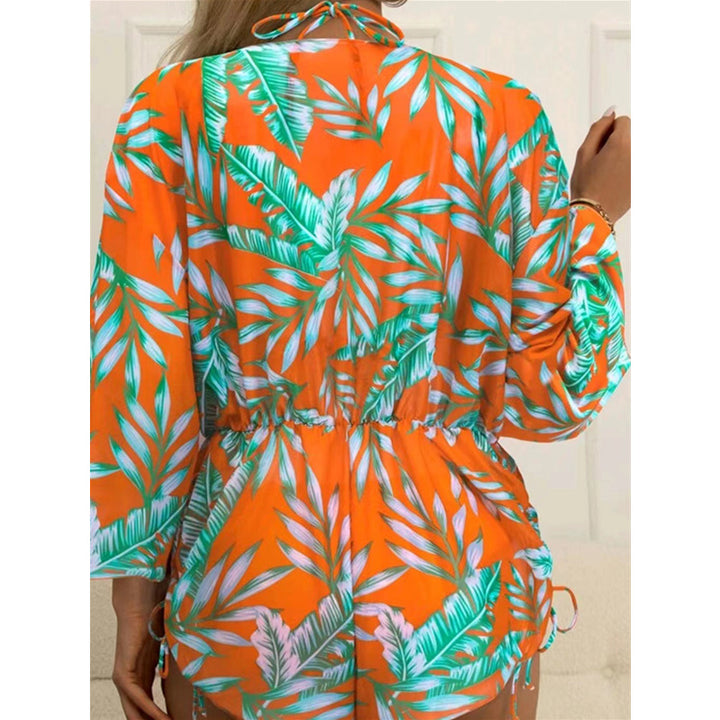 Damen Wendbare Strandmode mit floralem Kimono und Bikini Drune