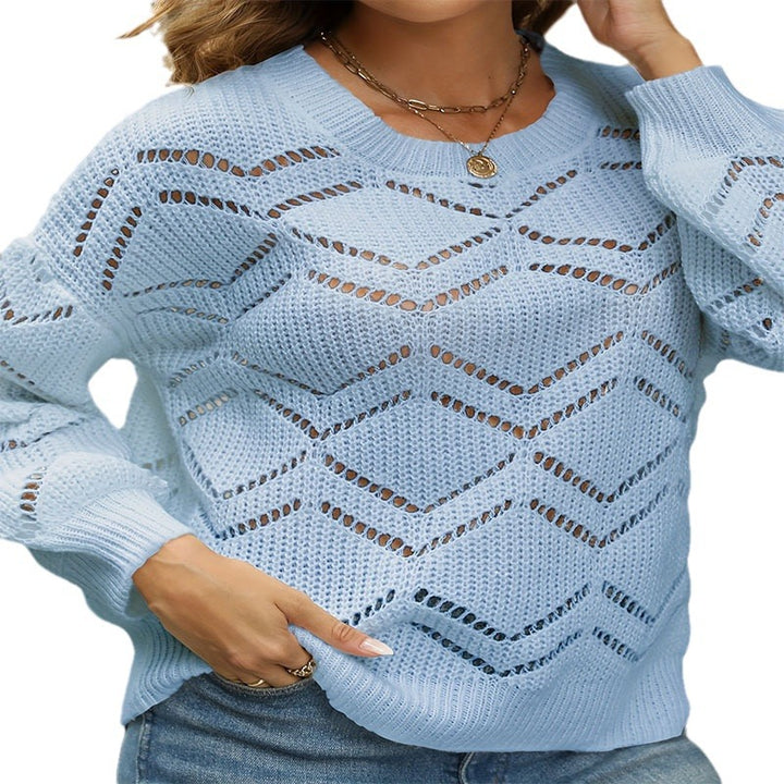 Damen Grobstrick Pullover mit modischem Lochmuster und lässigem Schnitt Drune