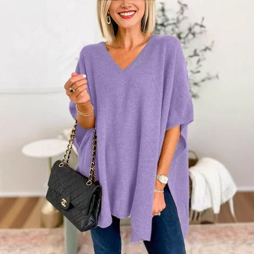 Damen Strickponcho mit V-Ausschnitt und lässigem Schnitt Drune