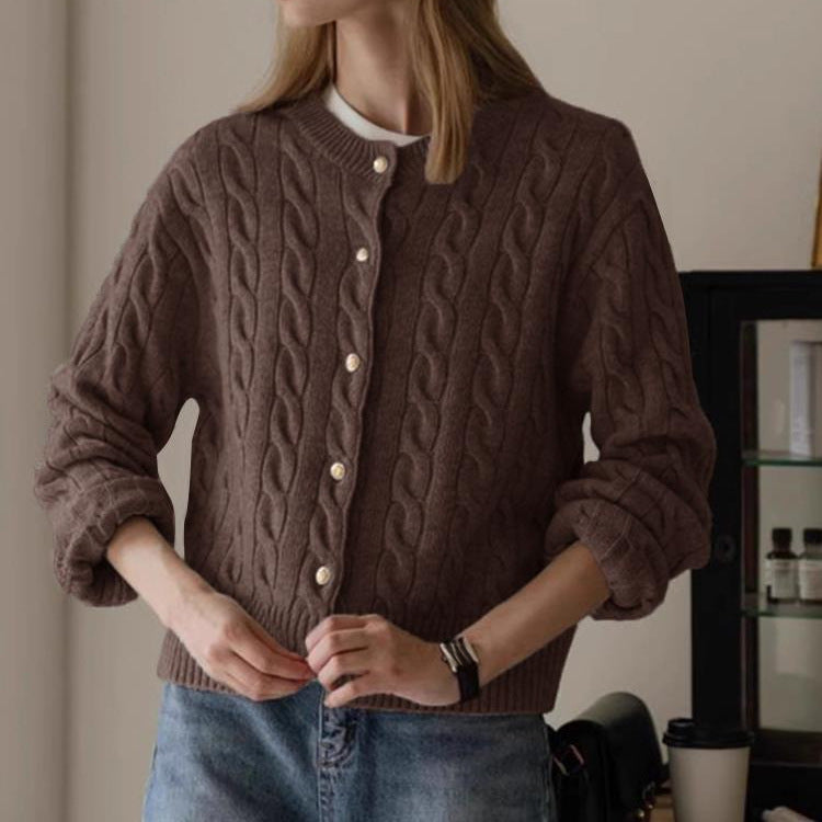 Damen Strickjacke mit Zopfmuster und eleganten Knopfdetails Drune