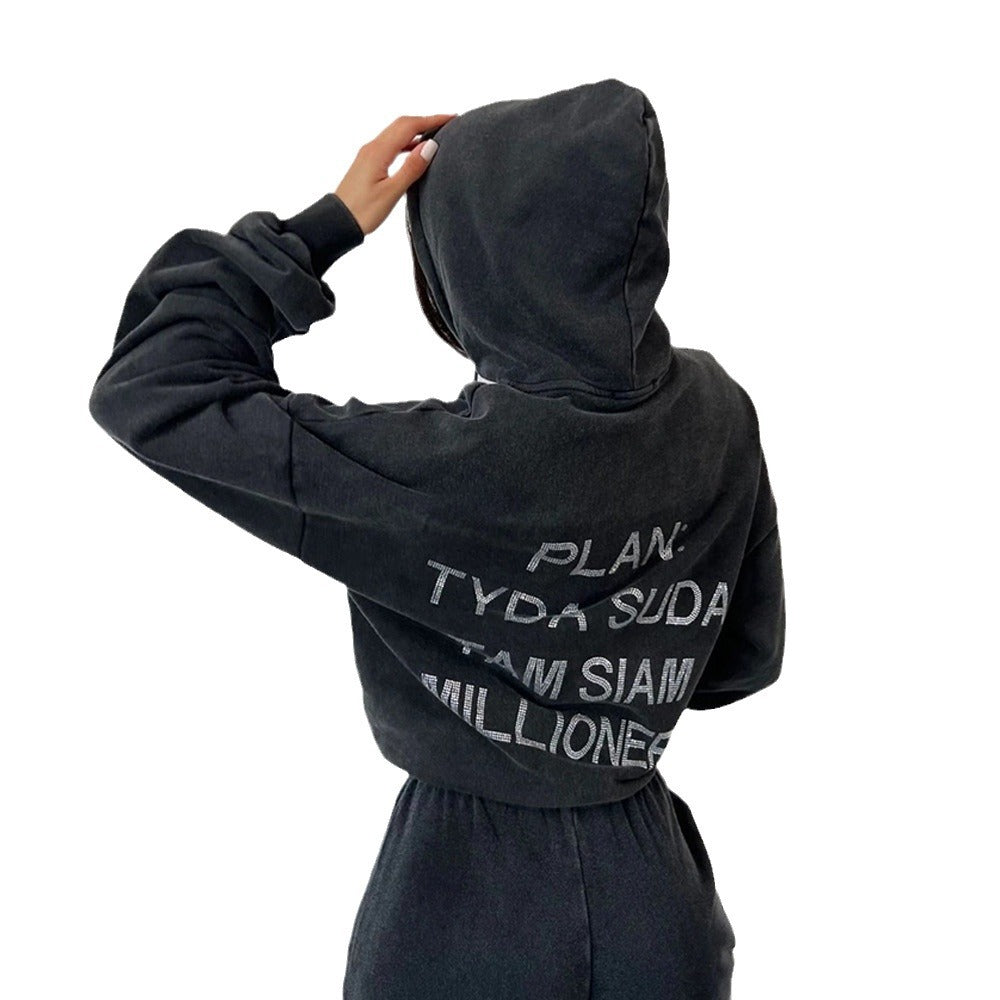 Damen Kapuzenpullover mit auffälligem Schriftzug und lässigem Schnitt Drune