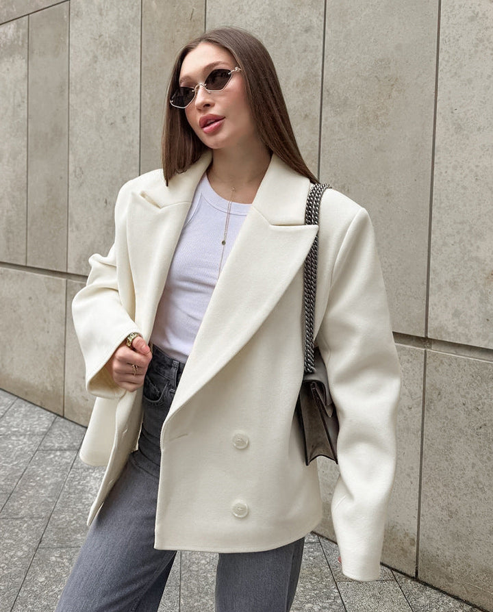 Drune | Village Beige Wolljacke mit Doppelter Brust