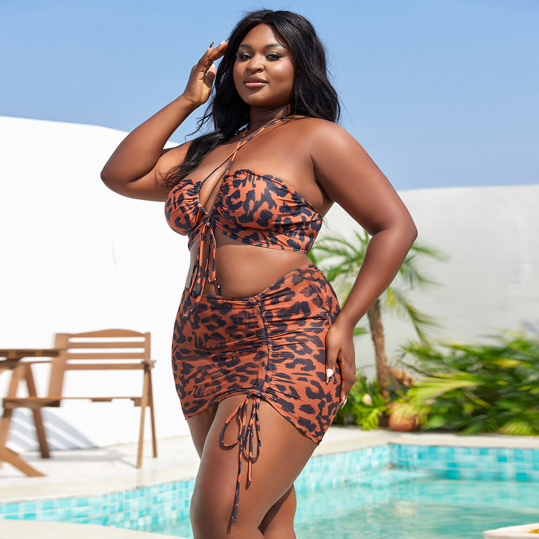Damen Bikini-Set mit verspieltem Wickeldesign und modischem Leopardenmuster Drune