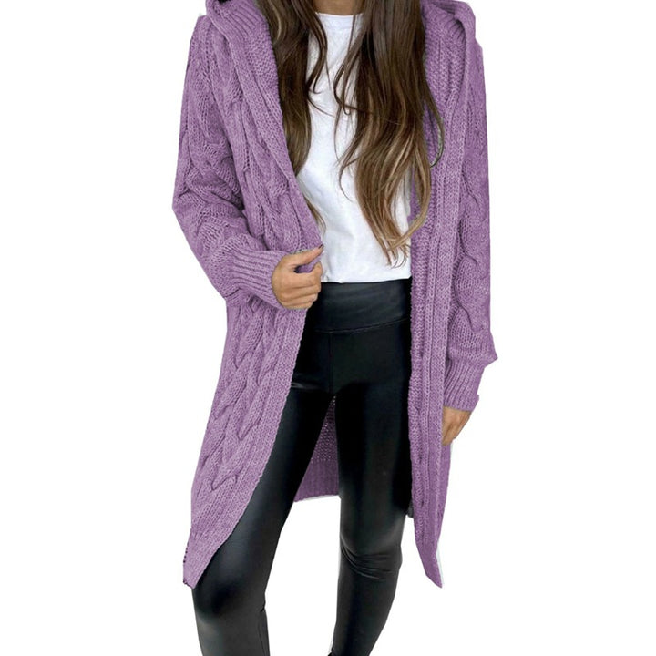 Damen Grobstrickmantel mit Kapuze und Zopfdesign Drune