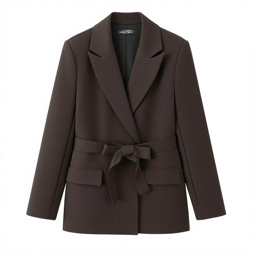 Damen Zweiteiliges Blazer-Set mit Wickelgürtel und weiter Bundfaltenhose Drune