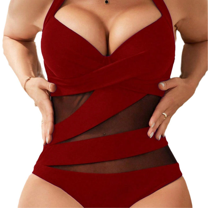 Damen Einteiler Badeanzug mit modischem Wickel-Design und transparenten Einsätzen Drune
