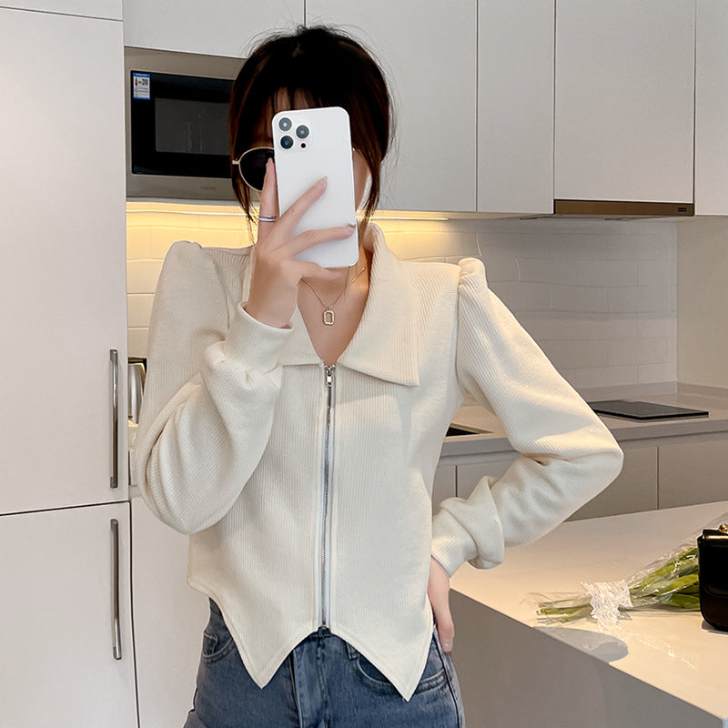 Damen modische cropped Sweatjacke mit voluminösen Ärmeln Drune