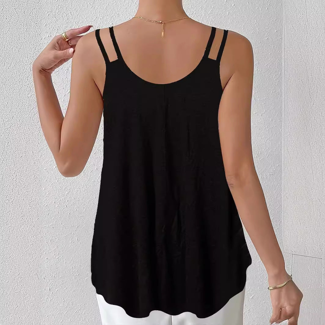 Damen luftiges Spaghetti-Träger Top mit asymmetrischem Schnitt Drune