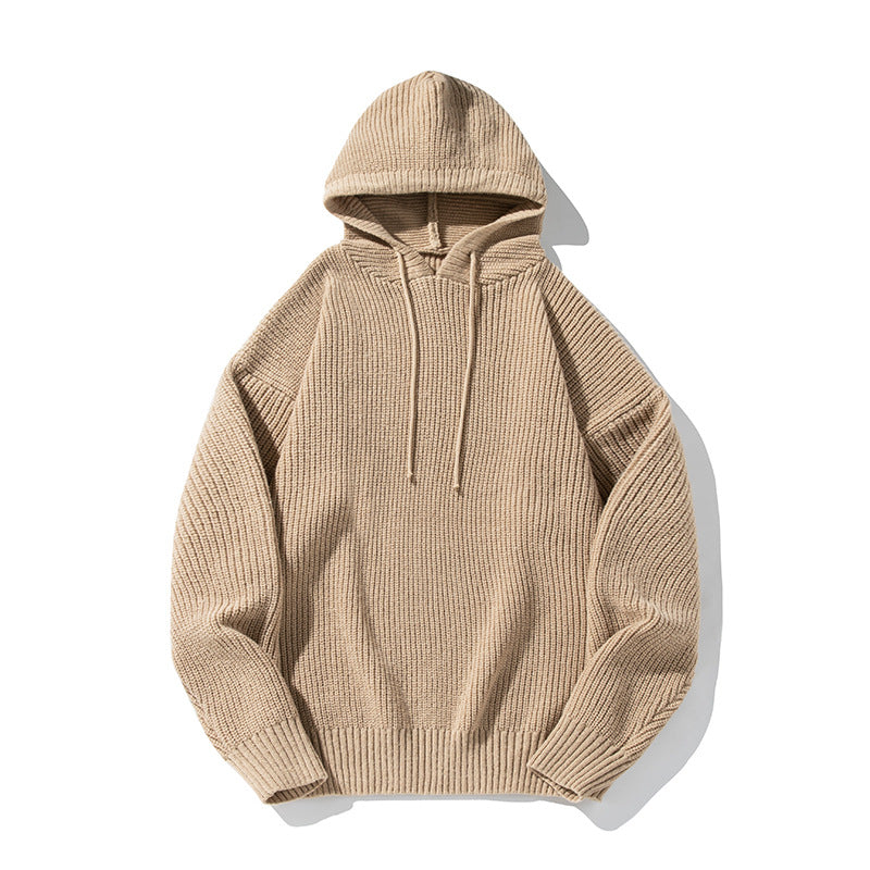 Unisex Grobgestrickter Oversize Kapuzenpullover mit Rippbündchen und Tunnelzug Drune