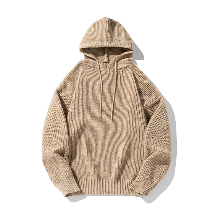 Unisex Grobgestrickter Oversize Kapuzenpullover mit Rippbündchen und Tunnelzug Drune