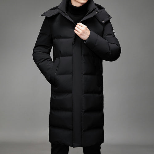 Herren Maxilanger Thermosteppmantel mit hohem Kragen und verdeckter Front Drune