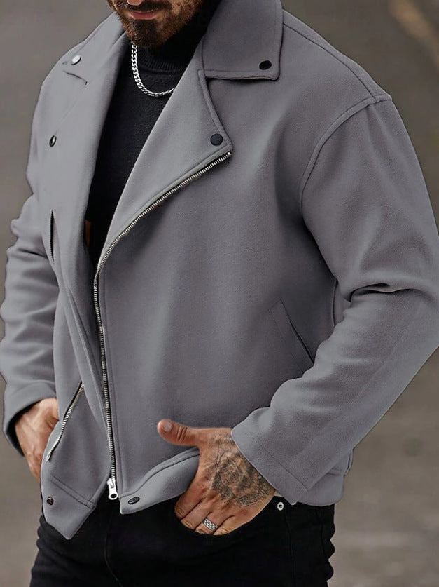 Herren Oversized Bikerjacke aus Wollmix mit asymmetrischem Reißverschluss und Druckknopf-Details Drune