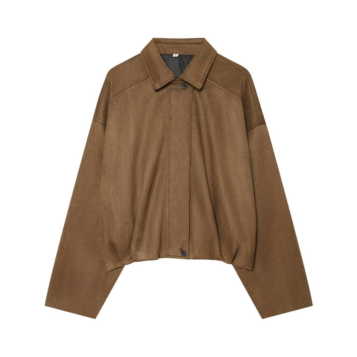 Damen Kurzgeschnittene Oversize Cape-Jacke mit Hemdkragen und verdeckter Knopfleiste Drune