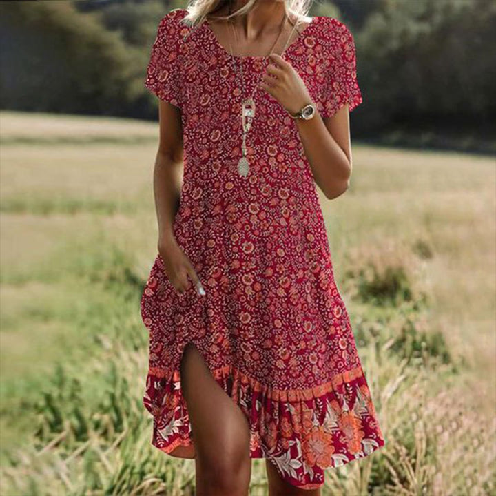 Damen lässiges Maxikleid mit floralem Muster und Beinschlitz Drune