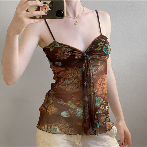 Damen Blumenmuster Spaghetti-Trägertop mit fließendem Design Drune