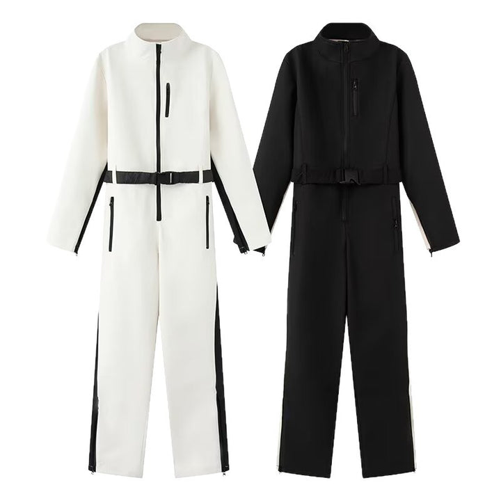 Damen Utility-Overall mit hohem Kragen, funktionalen Reißverschlüssen und Taillengürtel Drune
