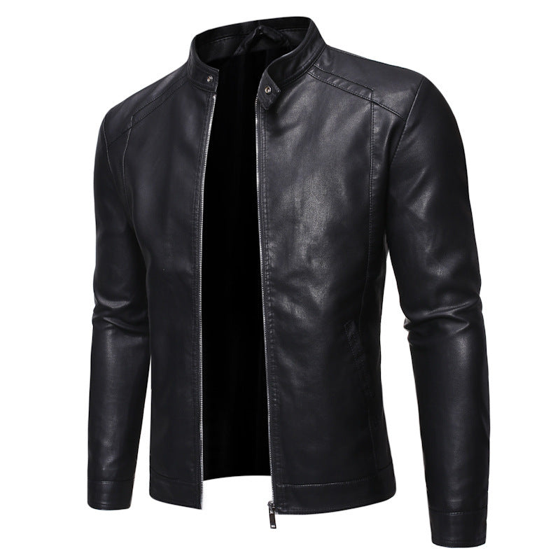 Herren Slim‑Fit Pilotblouson aus weichem Kunstleder mit Druckknopf‑Stehkragen Drune