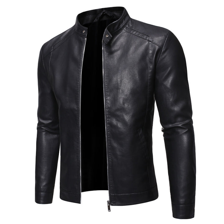 Herren Slim‑Fit Pilotblouson aus weichem Kunstleder mit Druckknopf‑Stehkragen Drune