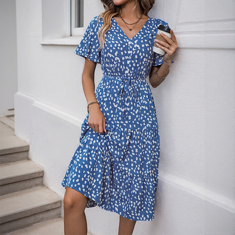 Damen Midi-Kleid mit voluminösem Rock und elegantem Bindegürtel Drune
