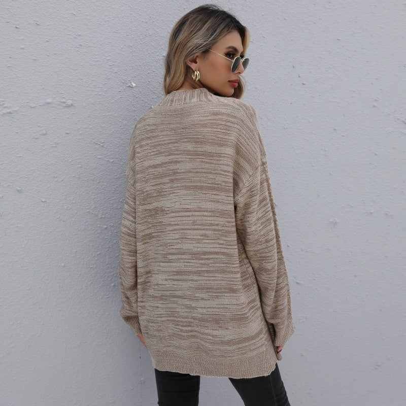 Damen Lässiger Oversize-Strickcardigan mit Zopfmuster offener Front Drune
