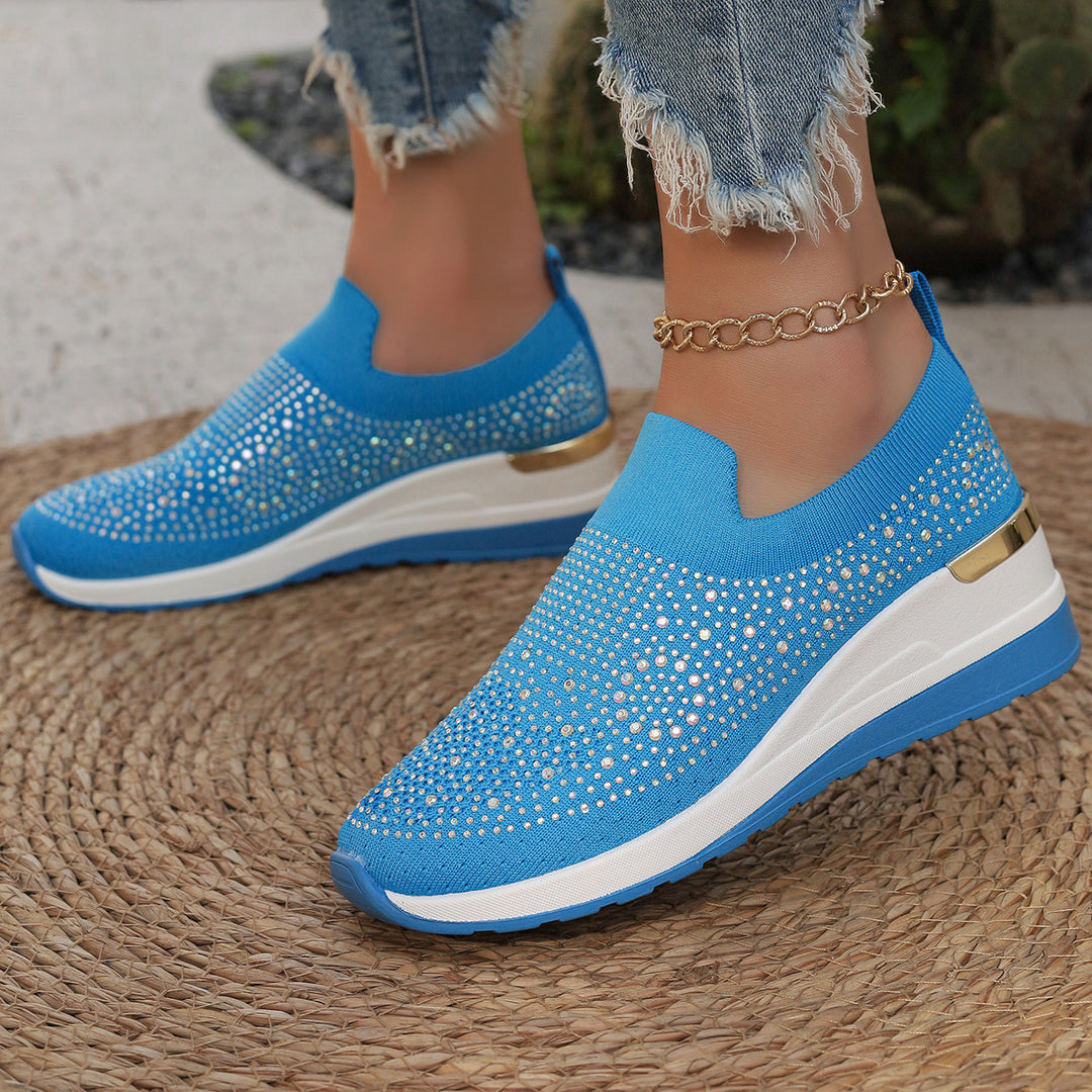 Damen  Strick Slip-On Sneaker mit funkelndem Strassbesatz, elastischem Einstieg und dämpfender Plateausohle Drune