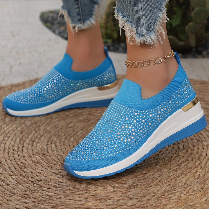 Damen  Strick Slip-On Sneaker mit funkelndem Strassbesatz, elastischem Einstieg und dämpfender Plateausohle Drune