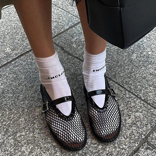 Damen Ballerinas mit goldenem Netzdesign und modischem Riemchen Drune