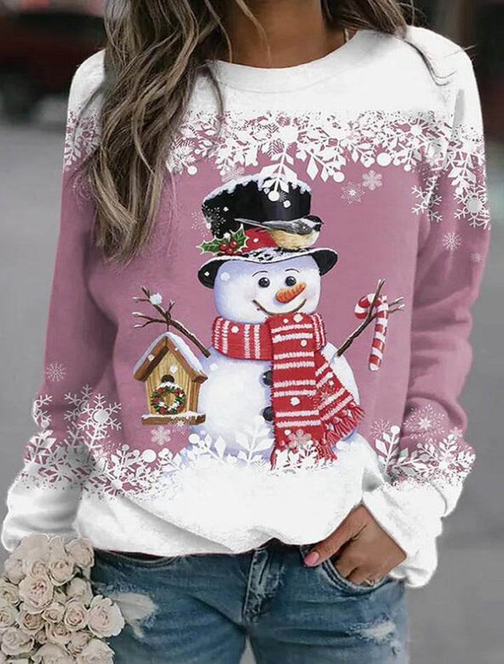 Damen nan weihnachtliches Sweatshirt mit Schneemann-Motiv und Rundhalsausschnitt Drune