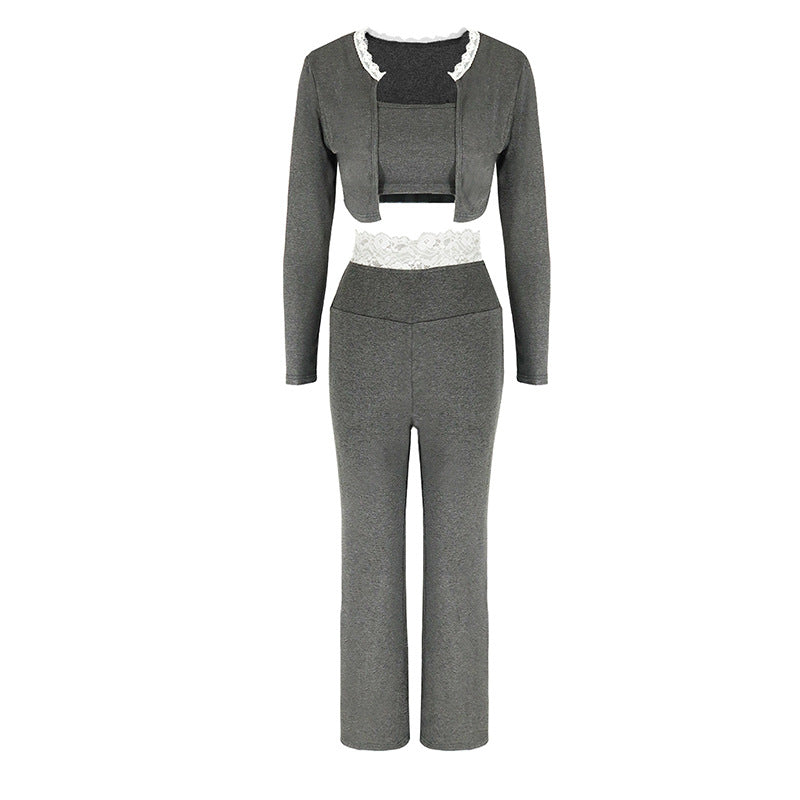 Damen elegantes zwei-teiliges Set mit Spitzenakzenten Drune