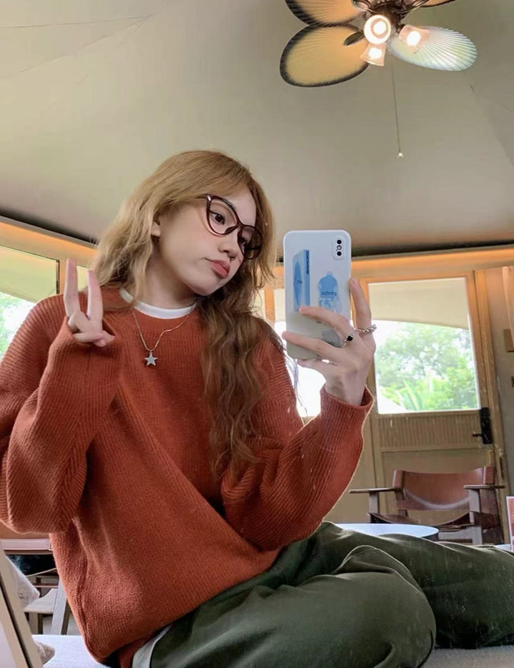 Damen lässiger Strickpullover mit feiner Rippenstruktur und bequemen langen Ärmeln Drune